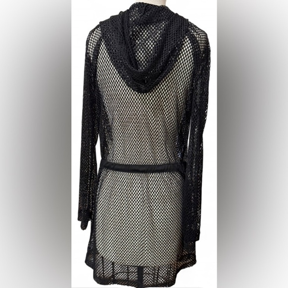 Morgan Cole Zip-Up Black Mesh Swim with Hoodie Cover-Up Size XL - Picture 2 of 3